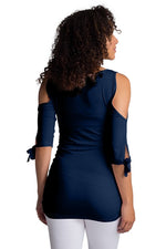 Load image into Gallery viewer, Navy Cold Shoulder Maternity Top

