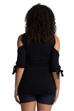 Load image into Gallery viewer, Black Cold Shoulder Maternity Top
