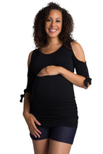 Load image into Gallery viewer, Black Cold Shoulder Maternity Top
