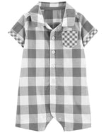 Load image into Gallery viewer, Grey Buffalo Check Romper
